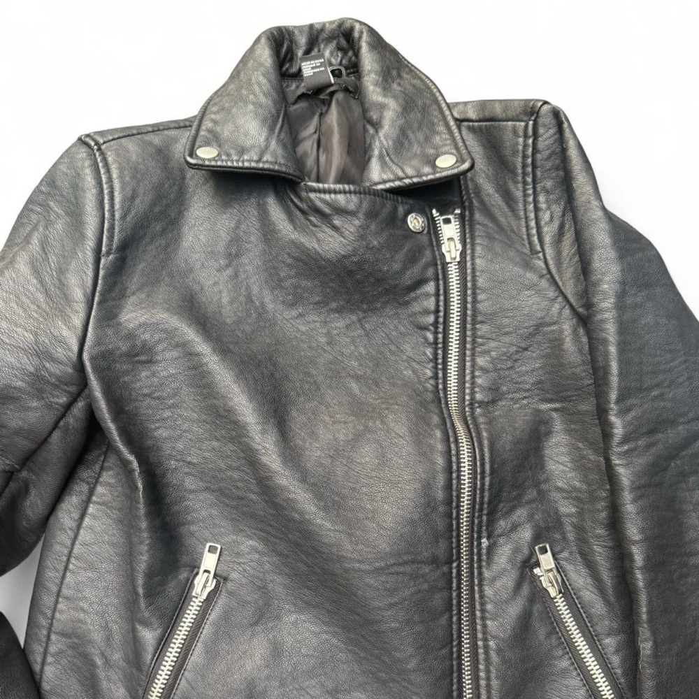 Zara Black Leather Jacket with Zipper Details